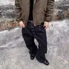 Jeans Masculino Curvo Longo com Botões Estilo Retrô Americano, Calça Larga Wide-Leg de Rua Tendência para Primavera e Outono