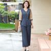 Vestido de Verano para Madres de Mediana Edad Estilo Extranjero Traje Nuevo Camiseta de Manga Media Moda Adelgazante de Dos Piezas para Mujeres de Mediana Edad