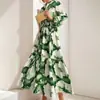 Vestido Largo Estampado con Mangas de Linterna, Cuello Alto, Plisado, Ceñido a la Cintura, Estilo Socialité Elegante, Ropa Femenina Transfronteriza Europea y Americana 2026