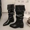 Botas Altas Hasta la Rodilla de Punta Aguda con Tacón Grueso Color Melanoido Botas para Pantalón Otoño Invierno 2026 Botas de Caballero Adelgazantes Chica Popular Botas Largas para Mujer