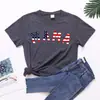 Spot 2023 Nuevo Amazon Día de la Independencia Bandera Americana MAMA Estampado Camiseta Casual de Manga Corta con Cuello Redondo para Mujer