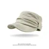 Sombrero ecuestre vintage de gamuza de ala plana con pliegues, estilo versátil y artístico, hace que la cara se vea más pequeña, gorra de visera de estilo periódico para primavera y verano