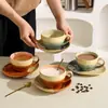 Taza de Café para Latte Art Cerámica Retro Japonesa 300ml con Platillo Juego Completo de Taza y Platillo para Café de la Tarde