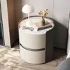 Mesa de Cabeceira Estilo Italiano de Luxo Minimalista Redondo Gabinete de Cabeceira Quarto Ardósia Luxo Leve Moderno Simples Madeira Maciça Prancha de Armazenamento