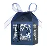 Caja de dulces de Halloween con diseño de fantasma negro cortado con láser y moño de listón, caja de regalo, caja de dulces para fiesta en stock