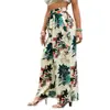 Pantalones Casuales Versátiles de Pierna Ancha con Cordones Elásticos en la Cintura con Estampado Tropical para Mujer Estilo Resort de Otoño