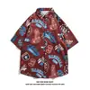 Pintura al óleo vintage tailandesa retro estampado completo estilo americano moderno de alta costura camisa de pareja para el Festival del Agua