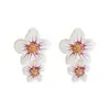 Pendientes colgantes estilo pastoral francés E15470 con esmalte de goteo, flores pequeñas coloridas, frescos y dulces, pintados al óleo, pendientes juveniles para mujer