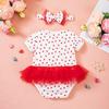 Vestido de primavera y verano para niña, nuevo vestido de San Valentín, falda corta de gasa, linda diadema con lazo, vestido de manga corta, conjunto de dos piezas