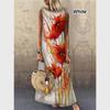 2021 Novo Europeu e Americano Amazon Estação Independente Estampa Floral Vestido Longo de Gola Redonda para Casa 0010