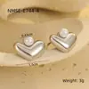 Pendientes de acero inoxidable con baño de oro de 18 quilates, con perlas de imitación, forma de corazón, moda simple, pendientes, joyería, venta directa