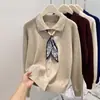 Estilo Preppy Coreano Cuello Polo 2025 Principios de Otoño Tejido de Punto Ropa de Punto Diseño Versátil Top Corto de Moda para Mujer