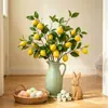 Galhos artificiais de limão com múltiplos frutos, plantas verdes, decoração fresca para casa, adereços para fotos, arranjo de flores, galhos artificiais de limão