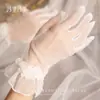 Guantes de boda nupcial cortos gasa hermoso lazo forma de encaje boda francesa accesorios de vestido vintage