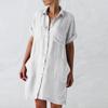 Nuevo Comercio Exterior Europeo y Americano Popular de Amazon Algodón y Lino Manga Larga Media Solapa Asimétrica Bolsillo Pantalón Vestido Camisa Falda Falda Corta