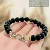 Pulsera de Cristal Verde Fantasma Natural para Mujer, Pulsera de Obsidiana Negra, Nuevo Estilo Chino, Regalo para Mejor Amiga, Mayoreo