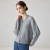 Cardigã feminino de caxemira com zíper bidirecional, decote em V, ombros caídos, silhueta curta, estilo simples e descontraído, jaqueta de tricô