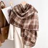 Novo estilo Chanel estilo elegante estilo coreano borda xadrez cachecol feminino inverno quente engrossado contraste cor cashmere xale