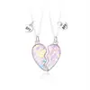Collar Transfronterizo Europeo y Americano Lentejuelas de Colores Amigos Par de Mejores Amigos Costura Corazón Collar