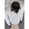 Sudadera falsa de dos piezas, corte holgado estilo americano moderno, cuello polo de ajuste limpio, camiseta de manga larga de peso pesado para otoño para hombre
