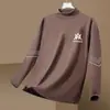 Camada Interna Masculina Quente de Veludo Macio Dupla Face Cor Sólida para Outono e Inverno, Gola Alta Meia-Calça Manga Longa, Camisa Base Engrossada para Outono