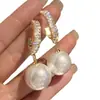 Pendientes de Borla de Perla de Imitación Más Vendidos Transfronterizos, Sensación de Lujo Ligero y Gama Alta, Pendientes Versátiles con Incrustaciones de Diamantes de Moda para Mujer