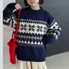 Suéter de Punto con Copos de Nieve Estilo Coreano para Niñas Medianas y Grandes 2026 Otoño/Invierno Nuevo Suéter Elegante con Atmósfera Festiva para Niños Moderno