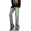 Vibe estilo americano, jeans de perna curva para homens, inverno high-street cleanfit, azul retrô, levemente flare, emagrecedor e com forro de fleece