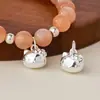 Plata S925 Lindo Dibujo Animado Gato Kt Colgante Accesorios Pulsera de Cuerda Trenzada Hecho a Mano DIY Accesorios de Plata con Cuentas Pulsera de Gato