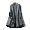 Abrigo de lana a cuadros gris para mujer, largo medio, otoño e invierno 2024, nueva moda, cuello redondo, manga 3/4, abrigo suelto, moda