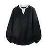 2026 Nuevo Jersey de Punto Cruzado Otoño/Invierno para Hombre Cuello Redondo Falso Dos Piezas Moda Talla Grande Casual Camisa Base