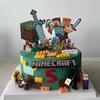 Blocos de Construção Meu Mundo Boneca Bolo Enfeites Decorativos Steve Cartão Aniversário Infantil Sobremesa Mesa Vestir Plug-in