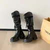 Versión de piel de oveja ~ Botas altas con flecos y tacones gruesos, suelas gruesas de 7.5, por encima de la rodilla, adelgazantes, de pierna ancha, botas de montar largas para mujeres de talla grande