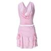 Europeo y Americano Transfronterizo Verano Nuevo Sexy Halter Cuello en V Profundo Espalda Descubierta Top Falda con Volantes Conjunto de Dos Piezas