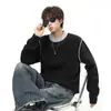 Nueva colección otoño/invierno 2026: Suéter de cuello redondo estilo americano, de corte holgado, con bloques de color, patchwork y bordado para hombre, un top versátil y casual