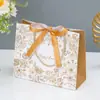 Sacola de Presente com Laço Azul, Sacola de Presente de Aniversário de Luxo, Sacola de Papel Floral Retrô, Bolsa de Mão Transfronteiriça em Estoque