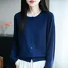 Cardigã confortável, de malha fina, com caimento solto, emagrecedor, peça de outer wear casual para o início do outono feminino, de lã fina, manga longa, gola redonda, estilo transfronteiriço