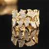 Anillo de Semicírculo con Hojas de Ginkgo Tachonado de Diamantes para Mujer, Joyería Elegante en un Estilo Bosque Femenino, Anillo Irregularmente Escalonado