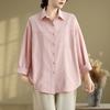 Fotos Reales 2026 Nueva Camisa Chic Rosa Estilo Japonés para Mujer, Primavera y Otoño Francesa de Alta Gama Vintage Holgada Larga de Manga Larga
