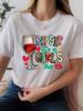 Camiseta de algodón con cuello redondo y manga corta para mujer, diseño de copa de vino tinto, con letras estampadas, venta al por mayor, de Amazon