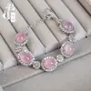 Pulseira de Calcedônia Natural de Alta Qualidade Gelo Banhada a Prata Incrustada com Diamantes Completos Ágata Rosa Jade Verde Imperial Joias Femininas Branco Atacado