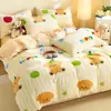 Juego de Cuatro Piezas de Terciopelo de Leche Invierno Doble Cara con Felpa Espesa Franela Terciopelo Coral Sábana Funda de Edredón Juego de Tres Piezas Ropa de Cama