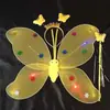 Asas de Borboleta conjunto de quatro peças fantasia de performance para menina adereços de performance asas de elfo anjo luminosas de camada dupla atacado