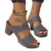 Zapatillas de tacón alto con punta abierta de talla grande para mujer de comercio exterior europeo y americano, sandalias de moda con relieve de tacón grueso nuevas transfronterizas