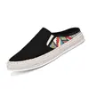 Zapatos de plataforma semi-arrastrados zapatos perezosos de pana slip-on zapatos de pescador zapatos casuales tejidos de paja zapatos de tela para deportes al aire libre y desplazamientos