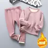 Ropa interior térmica para niños Ropa para niños Traje engrosado con forro polar Ropa de otoño para niños Pantalones largos Ropa de invierno para niñas Traje de dos piezas base a la moda