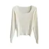 Tejidos de Punto para Mujer en Primavera, Otoño e Invierno 2024 Nuevas Camisetas Básicas Casuales Ajustadas de Cuello Cuadrado con Tops de Manga Larga para Otoño