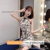 Menina da Palha Novo Estilo Chinês Retrô Cheongsam Melhorado Novo Sem Mangas Elástico Slim Fenda Celebridade da Internet Âncora Menina 1219