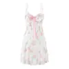 Vestido Falda con Tirantes Estampado de Encaje Dulce Francés con Cordón y Lazo Cintura Alta Delgado Espalda Descubierta para Mujer
