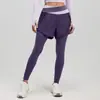 Pantalones de Yoga Falsos de Dos Piezas con Bloques de Color Transfronterizos, Anti-Exposición, Cintura Alta, Control de Abdomen, Sensación de Piel Desnuda, Transpirables, Ajustados